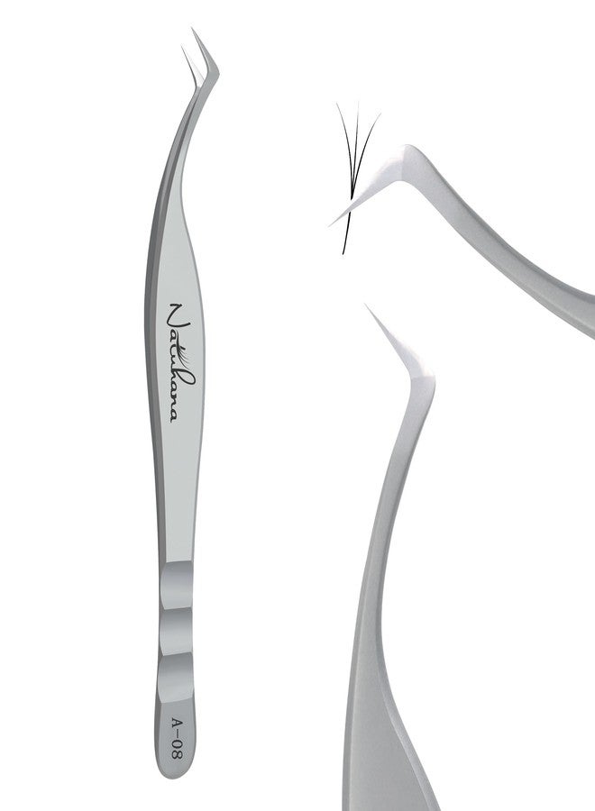 Natuhana High Precision Lash Tweezers for Individual and Volume Eyelash Extensions Premium Stainless Steel Curved Fiber Tip Professional Isolation Tweezer - Image 1